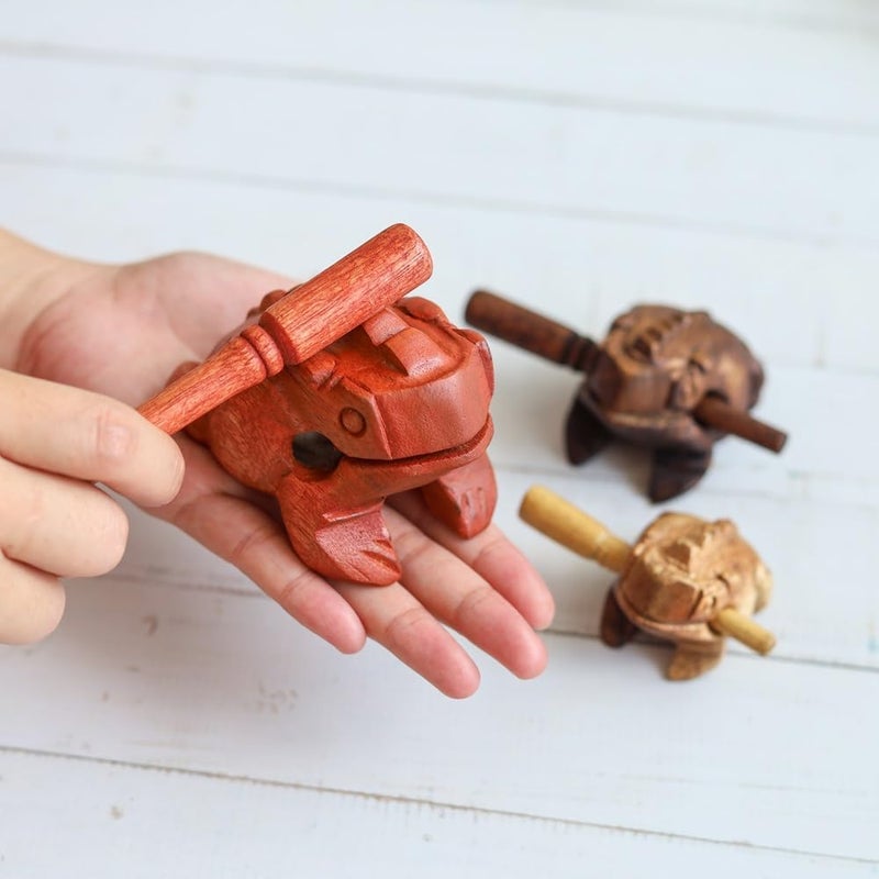 RATREE 888 Guiros Percussion Instruments Wooden Frog wooden frog musical instrument 3 Pieces Set of 4 Inch Frog, 3 Inch Frog, and 2.25-2.75 Inch Frog Home Decor (Brown/Dark Brown/Natural Color) - Image 2